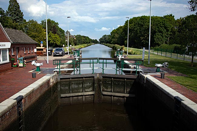 Emden in East Frisia - View over one of the lock chambers of the Kesselschleuse onto the Ems-Jade Canal
