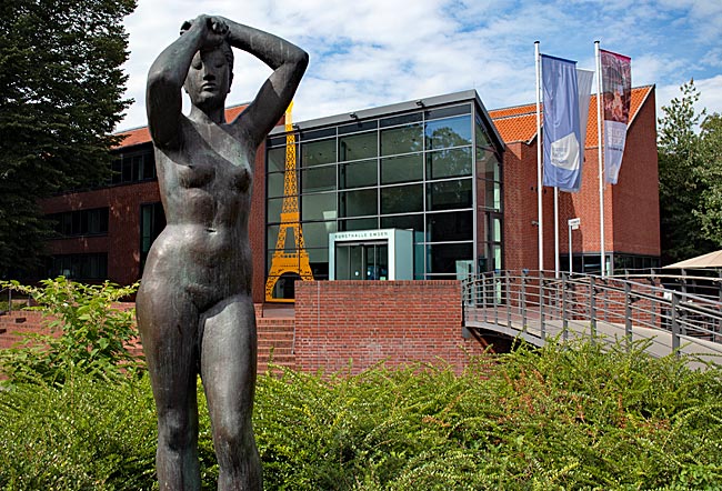 Emden in East Frisia - View of the Kunsthalle with the sculpture Maja by Gerhard Marcks