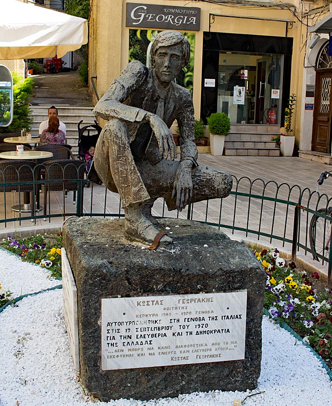 Corfu in Greece - Memorial for student Costas Georgakis, who burned himself in Genoa in 1970 in protest against the military dictatorship in Greece for freedom and democracy - Kerkyra