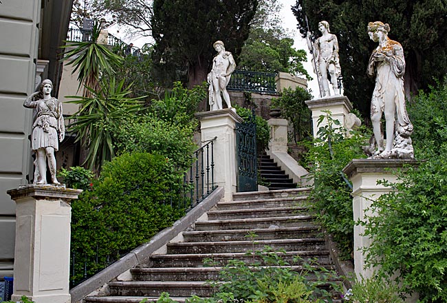 Corfu in Greece - Achilleion - Four of twelve Olympic Gods: Aphrodite, Hermes, Apollo, and Artemis
