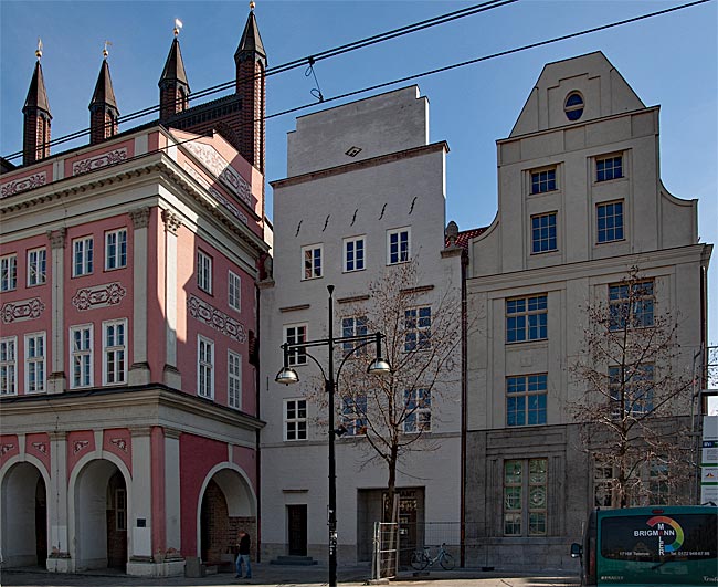 Rostock - Part of the town hall is visible on the left side of the image