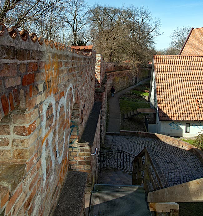Rostock - View from the walkway along the city wall near the Abbey of the Holy Cross