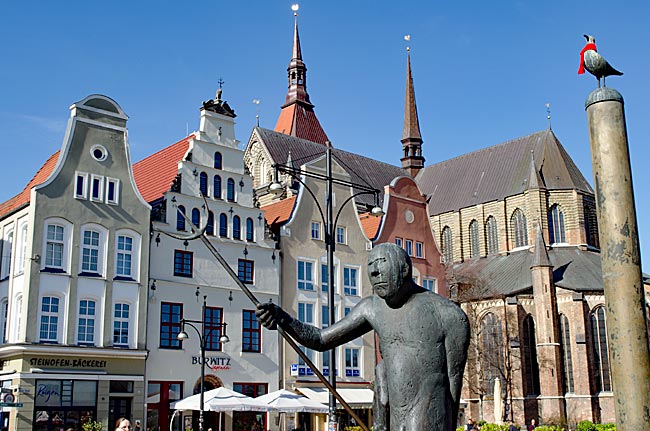 Rostock - New Market with Seagull Fountain, Gable Houses, and St. Mary's Church