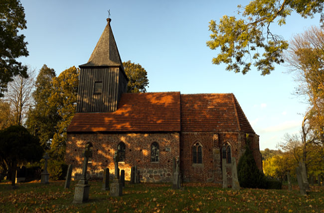 Rügen island - The small village church in Groß Zicker on a late autumn afternoon, built around 1360 and thus the oldest building on Mönchgut