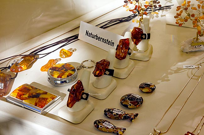 Rügen - Amber jewelry in a shop window in Baabe