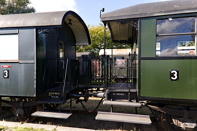 Restored train carriages from bygone times at the museum station - Schönberger Strand - Probstei
