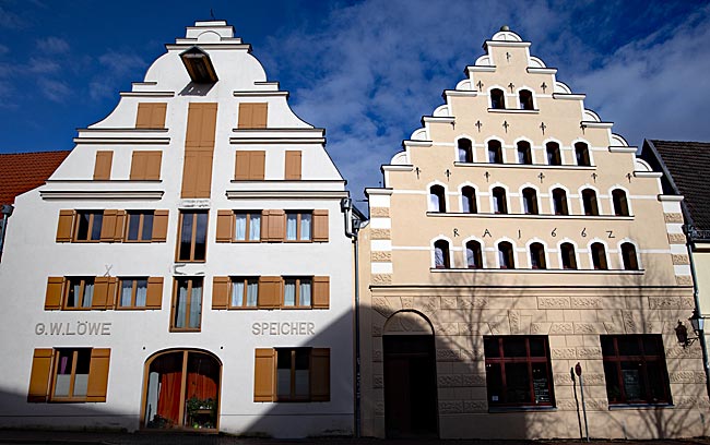 Wismar - There are several former warehouses (left) in close proximity to the waterways in Wismar; this warehouse stands in Scheuerstraße
