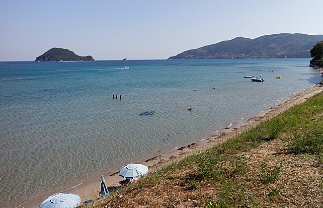 Zakynthos, the Ionian Island in Greece - View over Porto Koukla Beach toward Marathonissi