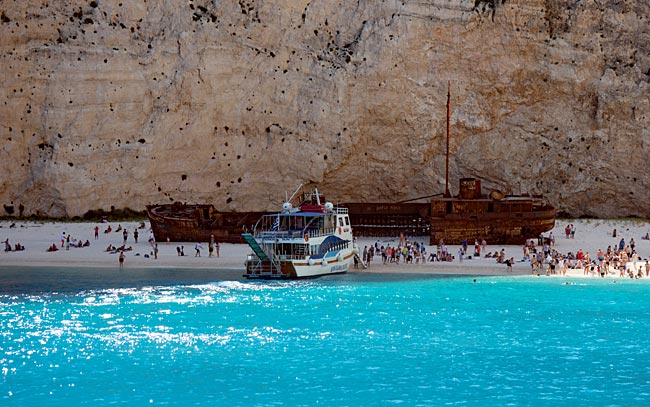 Zakynthos, the Ionian Island in Greece  - Crowds of visitors in Smuggler's Bay